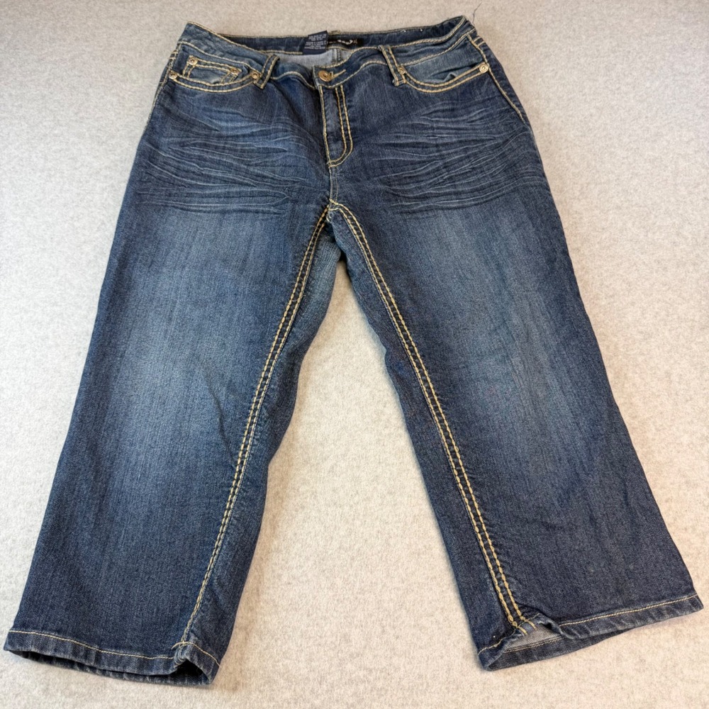 Suko Jeans Womens Size 14 Dark Wash Cropped Capri Denim Pants Contrast Stitching